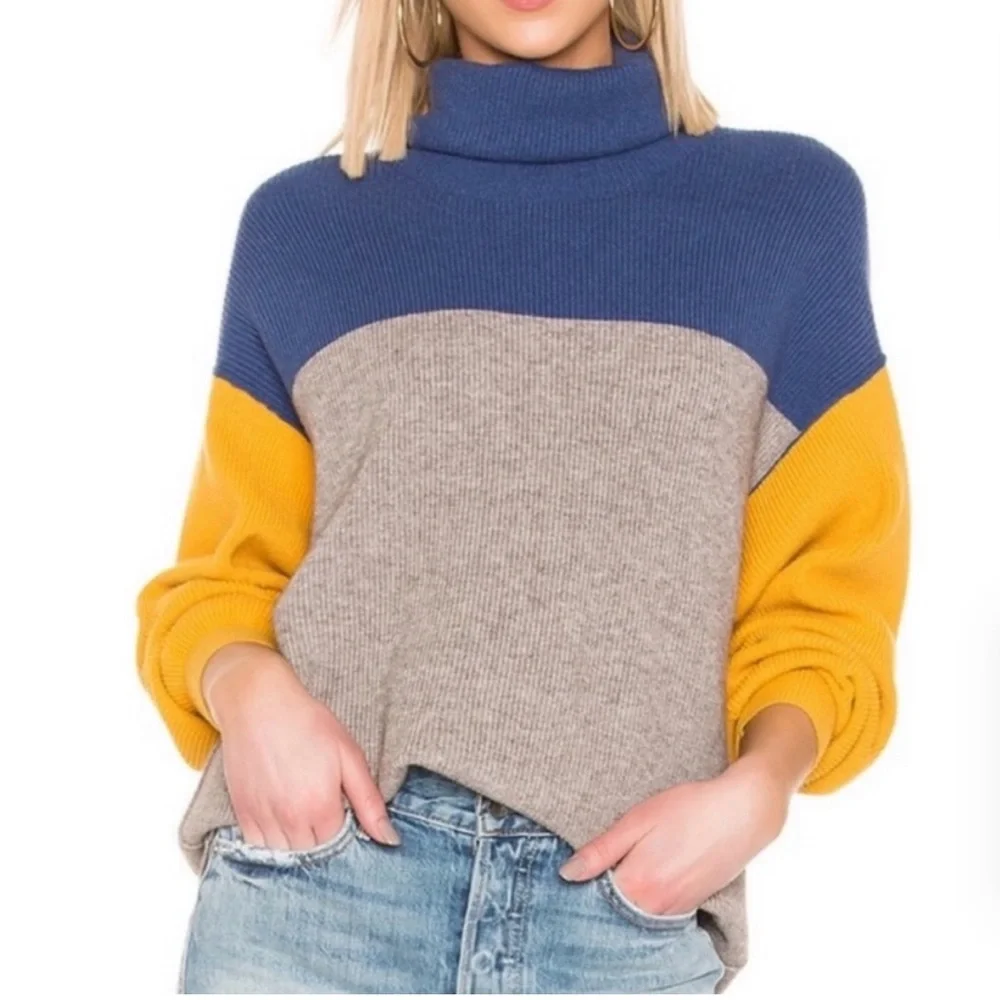 NWT Free People Structured Color Block Tunic Turtleneck Sweater Size XS-OVERSIZE